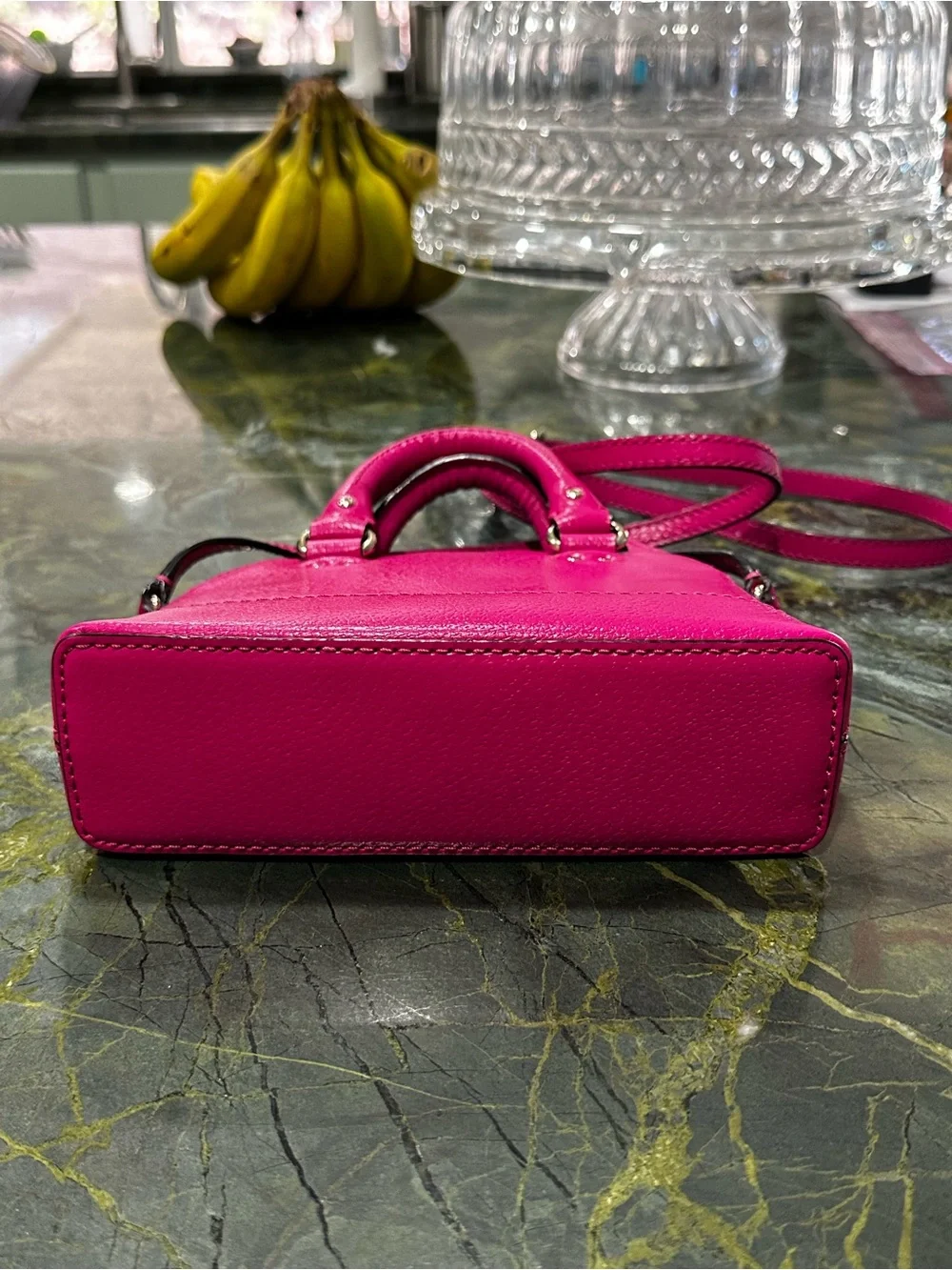 KATE SPADE HOT Pink Leather Mini Satchel with Crossbody Strap 8” x 5.5 x2.5”
